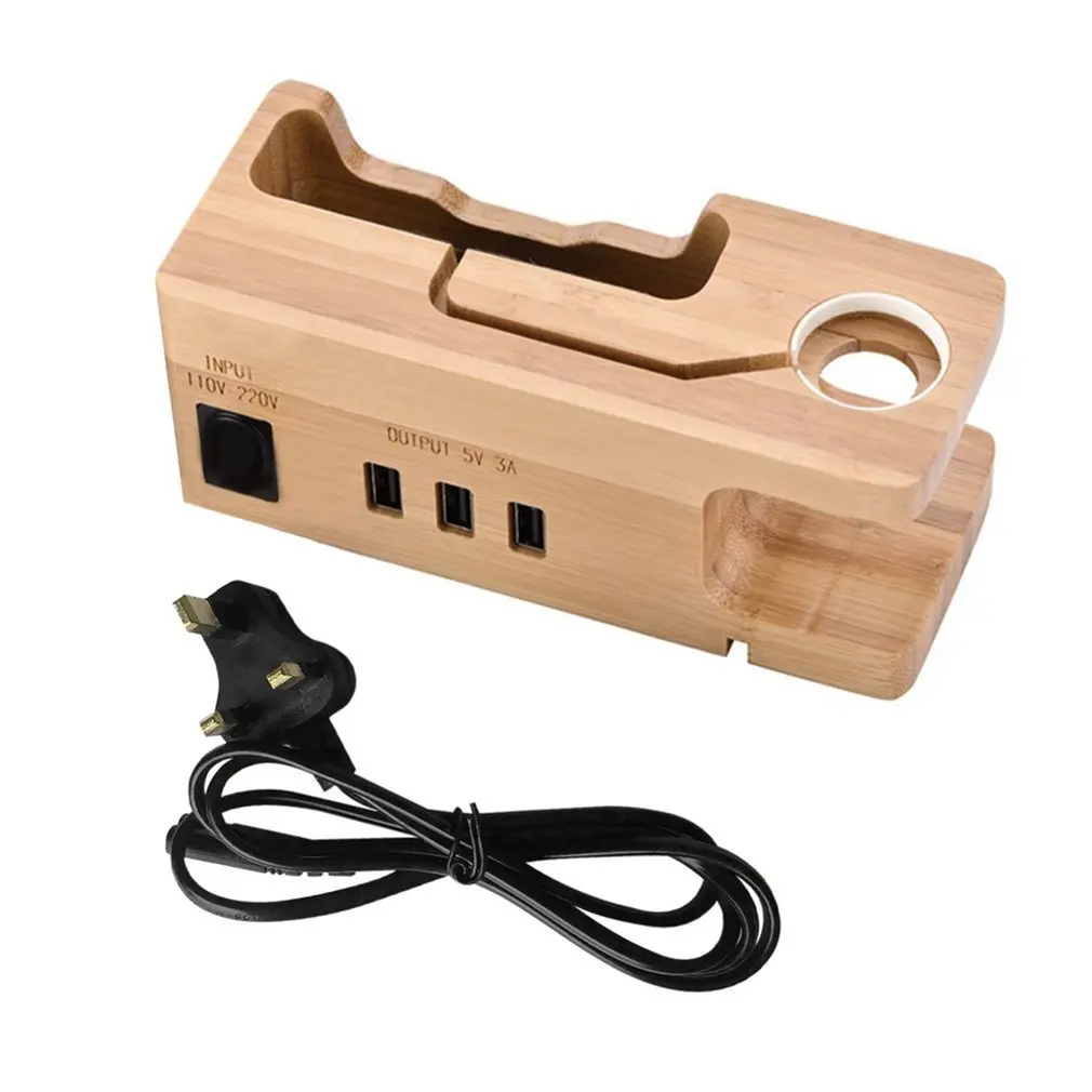 

Bamboo Wood 3-port USB Charging Dock Station Holder for iPhone for iWatch Universal Desktop Charging Cradle Bracket Stand