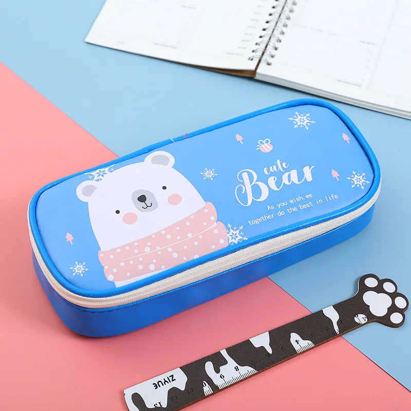 bear Кожаная сумка-карандаш с рисунком дораэмона Тоторо, большая вместительность, милый школьный чехол на молнии для девочек, офисные школьные принадлежности - Цвет: bear