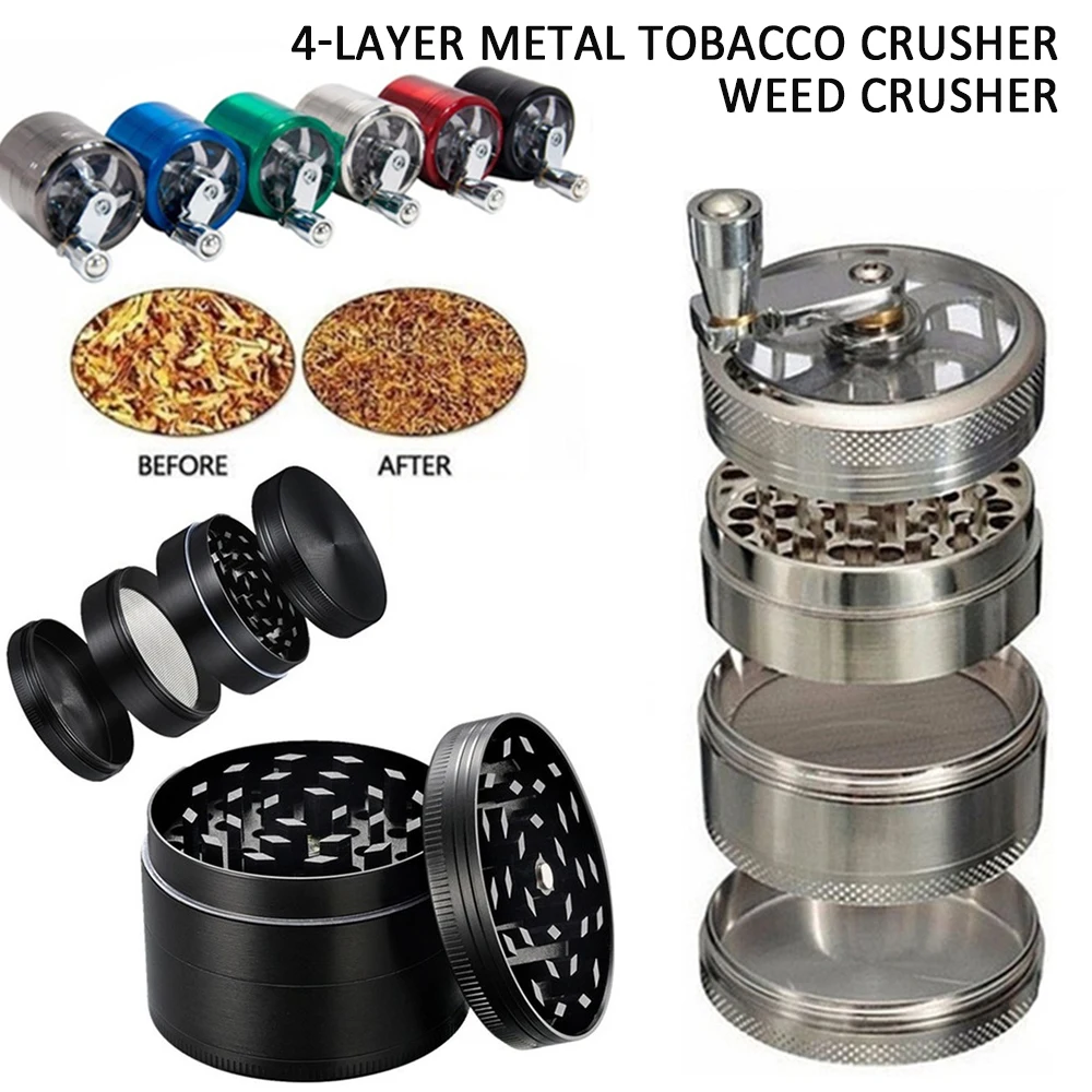 

4-layer Tobacco Grinder Manual Aluminum Herbal Herb Mill Spice Crusher Smoke Grinder Crusher Hand Crank Muller Smoking Accessory