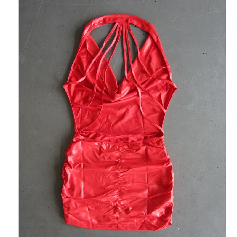 ANNJOLI сексуальное платье на бретельках с открытой спиной из искусственной кожи мини блестящее платье Клубная одежда с ТЕДДИ сексуальный латексный костюм кошки эротический Babydoll