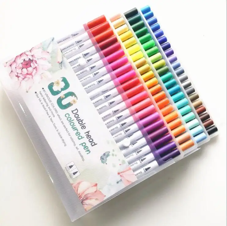 100 Colors Fine Liner Dual Tip Brush Pen Children's Art Marker Drawing Sketch Watercolor Pens for Coloring Manga | Канцтовары для