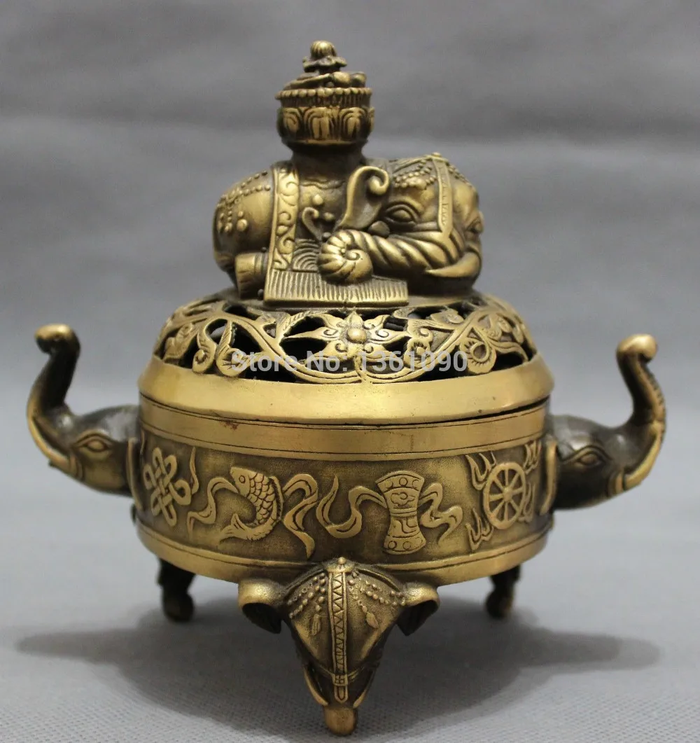 00382 Tibet Bronze Animals Buddhist FengShui Statue Elephant Incense Burner Censer (A0414) | Дом и сад