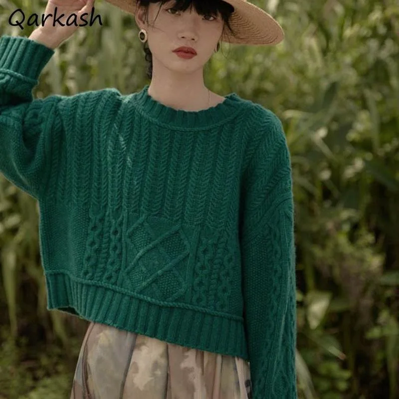 

Укороченные пуловеры для женщин, простой винтажный свободный Универсальный весенний свитер с круглым вырезом для студентов, удобные Джемперы для отдыха, базовая одежда для женщин