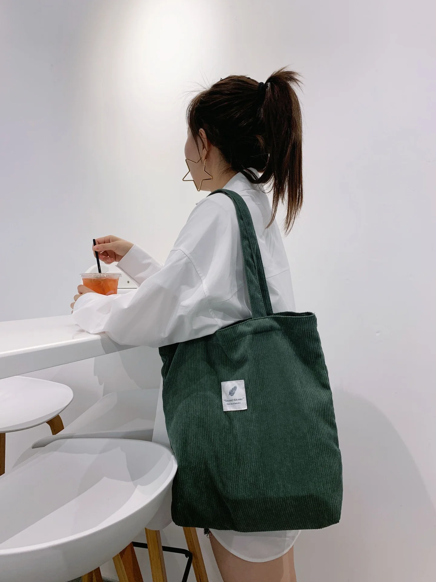 2022 Women's Shopper Shopping Bag Canvas Shoulder Bag Female Hand Bags Corduroy Environmental Storage Reusable Foldable Tote Bag