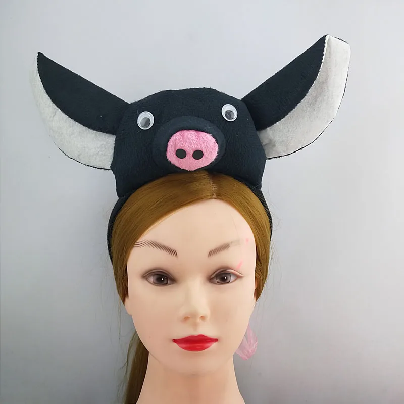 Повязка на голову с черными свинками и ушками животных Нарядное платье галстуком