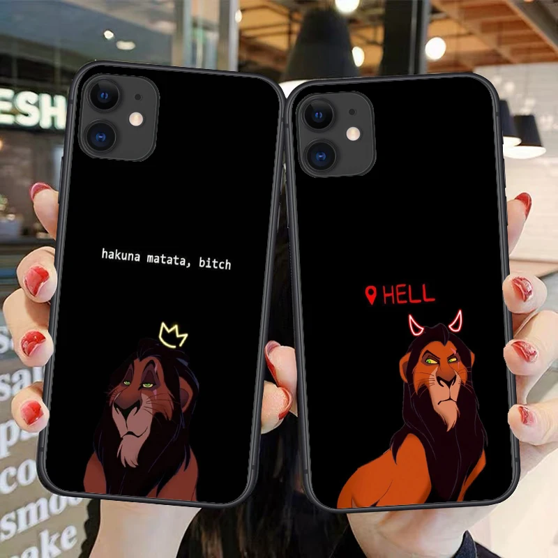 

Cute cartoon Hakuna Matata Lion King Black Soft Silicone Cover Phone Case for iPhone 11 12 Pro MAX 12Mini XR X SE2020 6 7 8 Plus