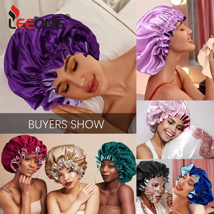 여성용 새틴 보닛 헤드 커버, 옐로우 와인 색상, 탄성 더블 레이어 실크 슬리핑 헤드 커버, 라인 헤어 랩, 긴 곱슬 머리