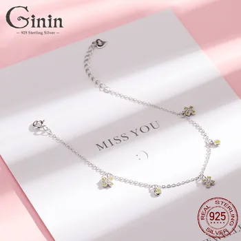 

GININ Authentic 100% 925 Sterling Silver Original Design Summer Flower Charm Bracelet For Woman Luxury Anniversary Party Jewelry