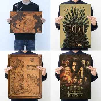 

AIMEER Famous movies GOT map Jon Snow Daenerys Targaryen Lord Varys retro kraft paper poster wall sticker decor painting 51*35cm