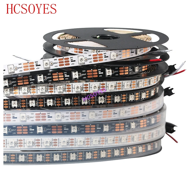 US $11.40 DC 5V 1m5m Roll Ws2812b Ws2811ic BuiltIn 5050 Smd Rgb Strip Individually Addressable 3060144M Led Pixel BlackWhite PCB