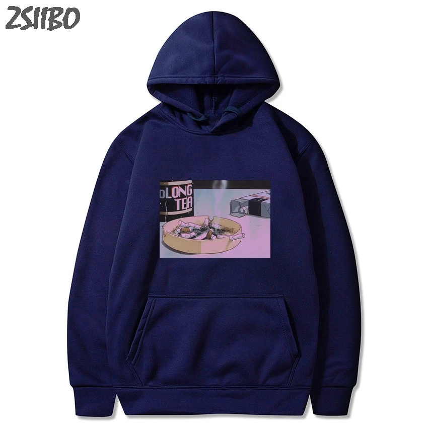 Harajuku Sad somke Vapor wave принт Забавный аниме принт унисекс толстовки Мужская толстовка мужские повседневные топы с капюшоном уличная - Цвет: Lan1