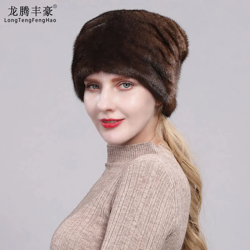 Осенняя и зимняя меховая шапка, женская меховая шапка из натурального меха норки, благородная модная кожаная Толстая теплая женская шапка