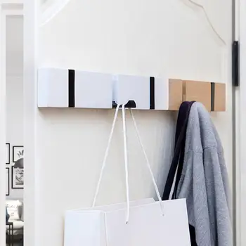 

Natural Bamboo Folding 2/3 Hooks Wall Mounted Towel Clothes Hanger Rack Holder Durable Self Adhesive Hook Rack