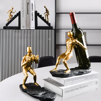 

Home Supplies Golden Man Figurie Decoration Frunishings Resin Retro Red Wine Rack Bookcase Decoration Bookends Creative Ornament