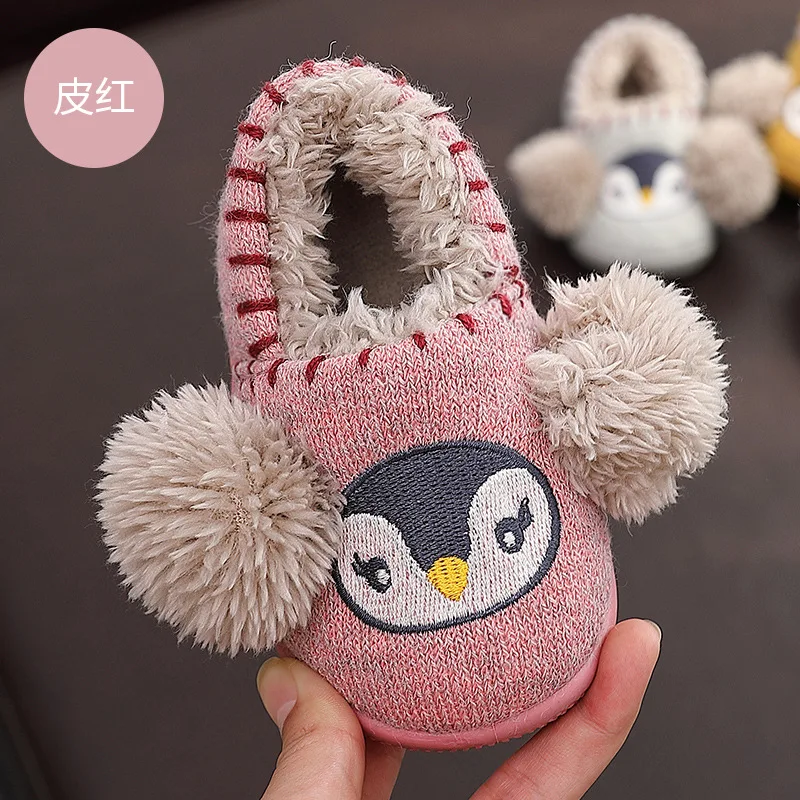 pink slipper Зимние тапочки с единорогом; Детские женские сандалии для малышей; меховые шлепанцы для маленьких мальчиков; хлопковая домашняя обувь; теплые пушистые домашние детские Тапочки - Цвет: pink slipper