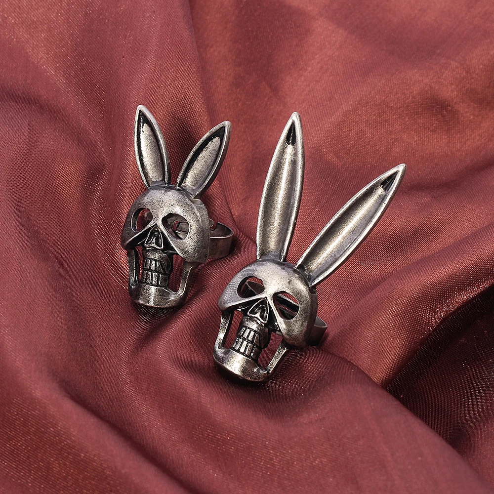 New Punk Rabbit Skull Ring Vintage Charm Animal Rabbit Skeleton Gothic Adjustable Ring 2 Size For Man Women Nightclub Jewelry