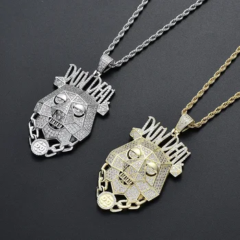 

Hip Hop Cubic Zirconia Bling Iced Out Dun Deal Dog Head Pendants Necklace for Men Rapper Jewelry Gold Silver Color Drop Shipping