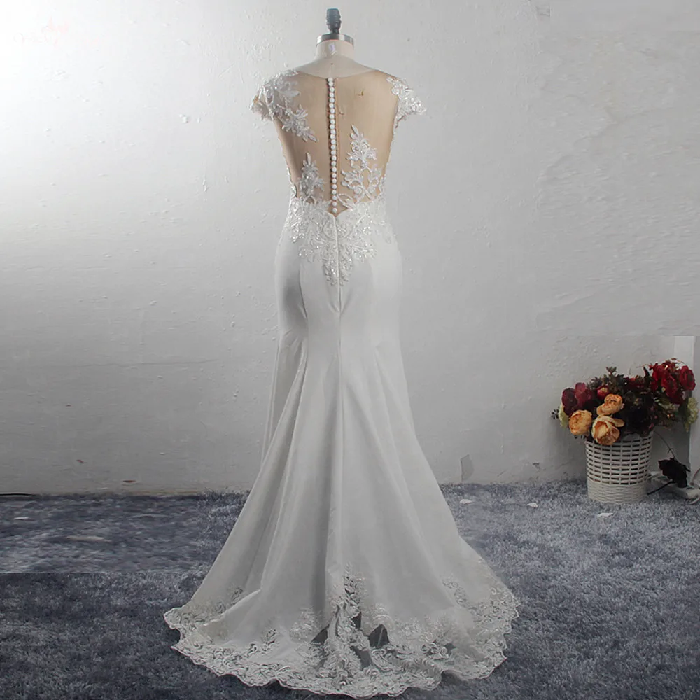 RSW1567 Abiti Da Sposa Vestidos De Novia Con Escote Ilusion кружевные сзади скромные мягкие Сатиновые Свадебные платья Русалочки с вырезом лодочкой