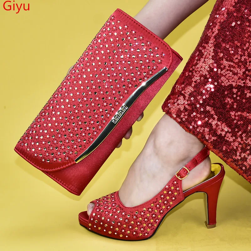 

doershow New Arrival Italian Shoes with Matching Bags Set Decorated with Rhinesetone Shoes and Bag Set African shoe Sets !HJG1-9