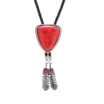 

red triangle shape nature stone American western cowboy cowgirl bolo tie for man clothing accessories necktie