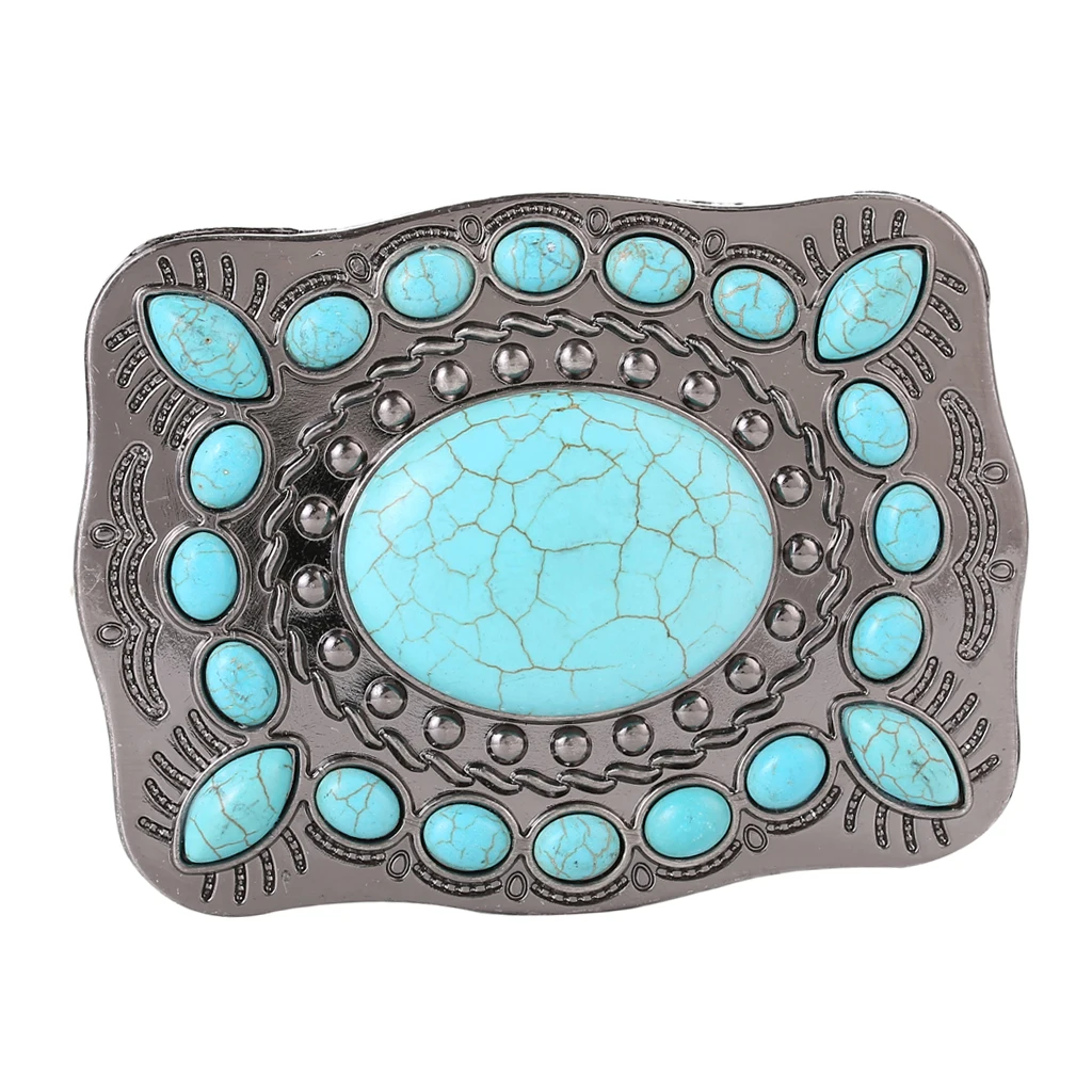Mens Womens American Western Style Turquoise Stone Belt Buckle Cowgirl Cowboy Belt Buckle Blue Belt Accessories