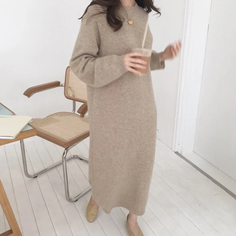 

Women Autumn Winter Long Sweater Female Long Sleeve Straight Knitted Maxi Vestidos Plus Size Pull Femme Sukienki Pullovers