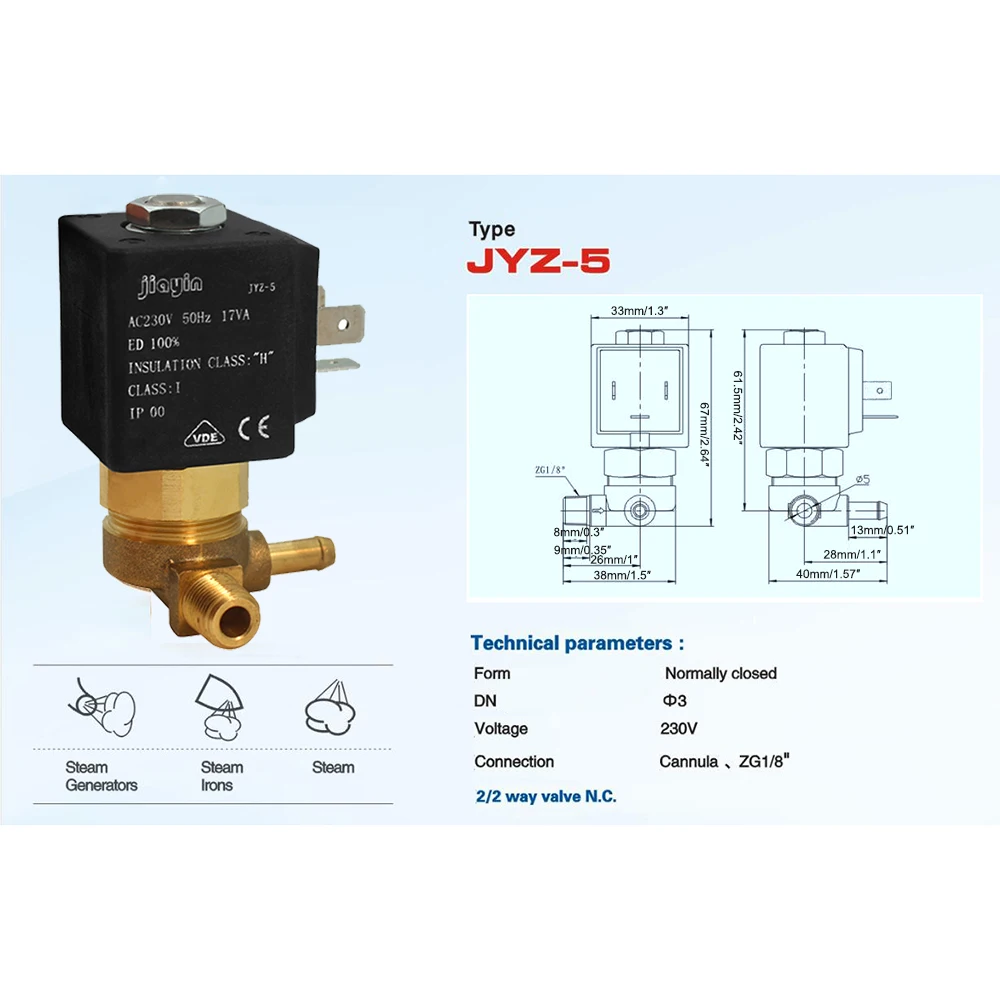 JYZ-5 2/2 способ AC 230V 50Hz G1/" Нормально закрытый электромагнитный клапан N/C для потока газа воды