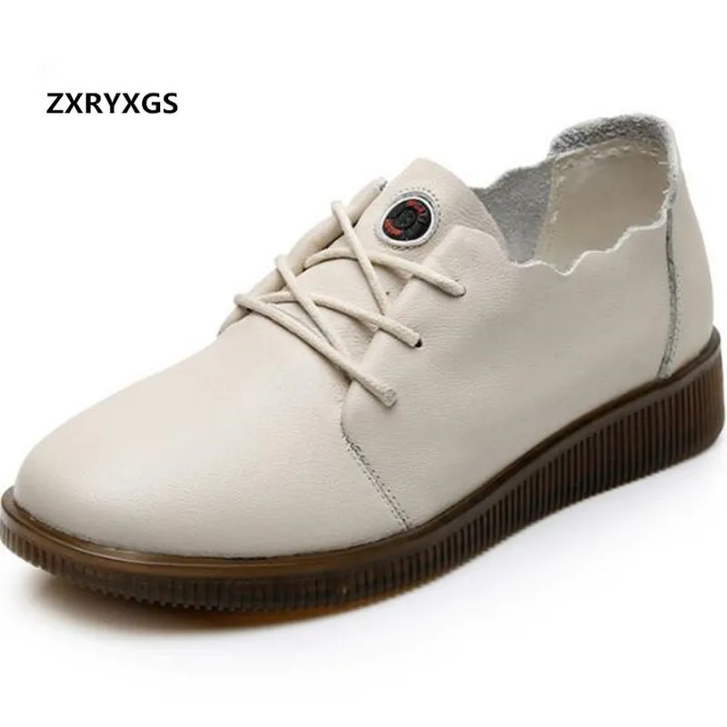 

Hot 2019 New Autumn Lace-up Full Genuine Leather Shoes Woman Flat Shoes Soft Comfort Women Sneakers Shoes Fashion Casual Shoes