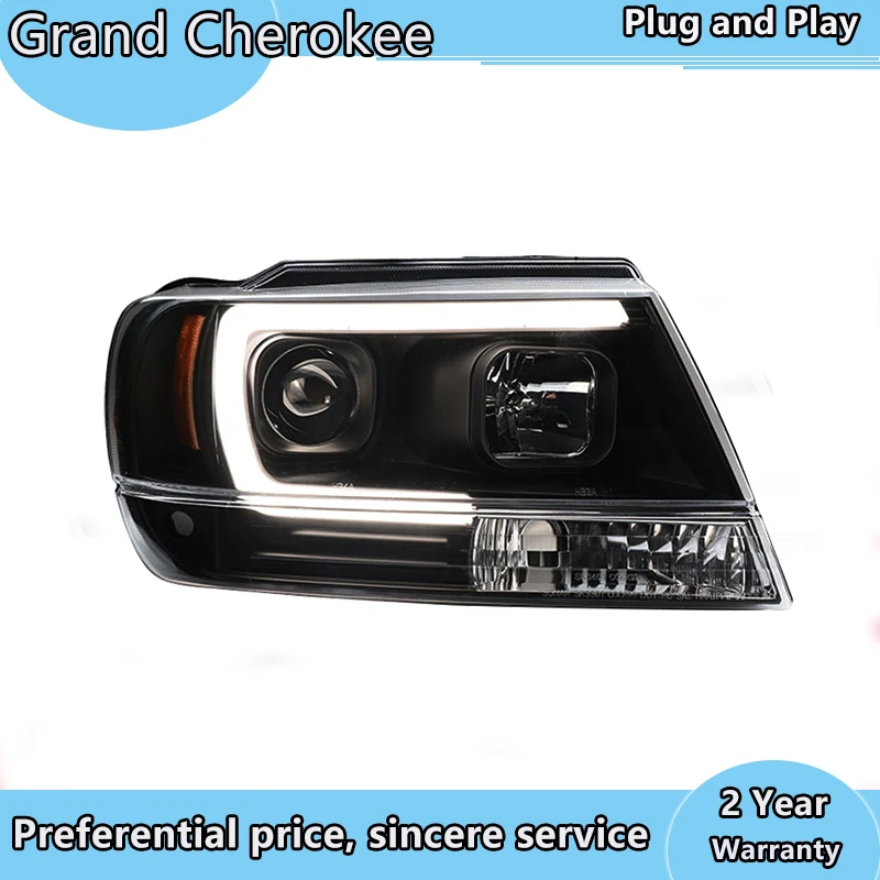 

Car Styling Head Lamp case for Jeep Grand Cherokee LED Headlights 1999-2004 LED Headlight H7 D2H HID Angel Eye Bi Xenon Be