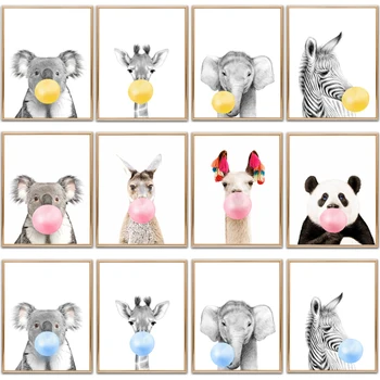 

Zero Clock Zebra Elephant Giraffe Koala Bubblegum Posters and Prints Baby Ainimal Canvas Painting Nursery Kids Room Wall Decor