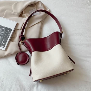 

JinMantang Contrast Color Small PU Leather Bucket Bags for Women 2020 Vintage Branded Crossbody Handbags Women's Trend Hand Bags