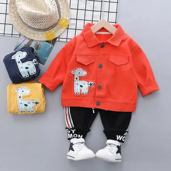 

Boys Girls Cartoon Giraffe Clothes Spring Autumn Casual Suit Kids Jacket + Pants 2Pcs Sports Clothing Sets