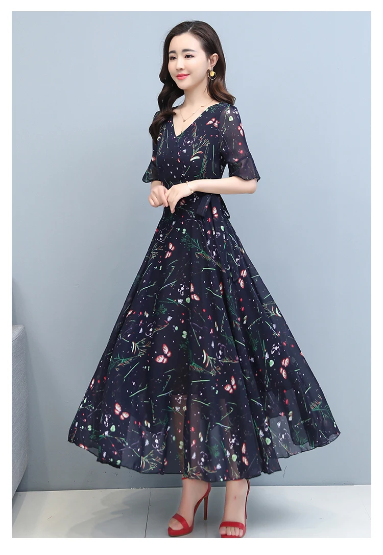 קיץ בציר בתוספת גודל Boho ארוך שמלה קיצית 2021 פרחוני שיפון מזדמן חוף Midi שמלת קוריאני נשים Bodycon המפלגה מקסי Vestidos