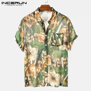 

INCERUN Men Ethnic Printed Shirts Short Sleeve Lapel Camisa Man Vintage Floral Blusas Casual Loose Pockets Shirt Comfy Tops 3XL7