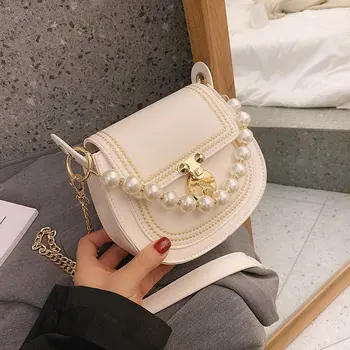 

SWDF Pearl Designer PU Leather Saddle Bag Women's MINI Branded Trend Crossbody Shoulder Handbags Simple Style Fashion Hand Bag