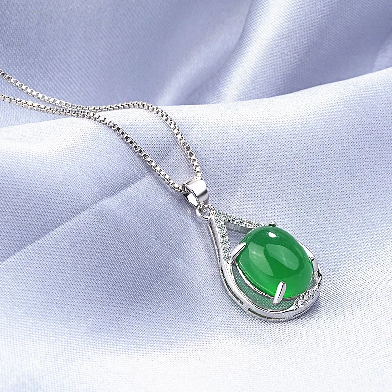 

Natural Green Jade Chalcedony Round Pendant 925 Silver Necklace Chinese Carved Charm Jewelry Fashion Amulet Gifts for Women