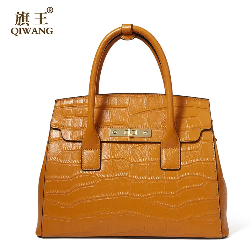 Qiwang, роскошные сумки для женщин, сумка на плечо, натуральная кожа, сумочка, Крокодиловая, дизайнерская, большая, тоут,, для офиса, леди, ручная сумка - Цвет: QW5515brown