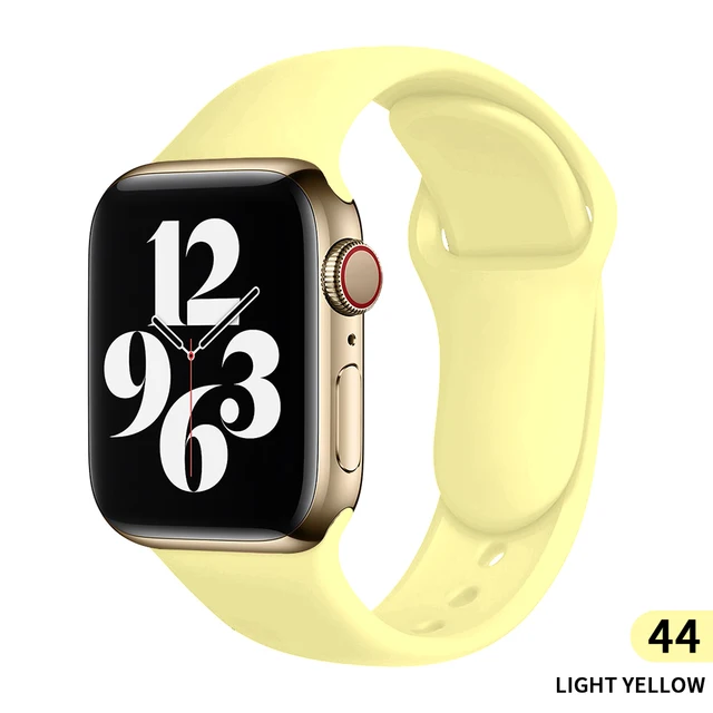 Soft Silicone Sport Band for Apple Watch SE 7 Series 44MM 40MM rubber Watchband Strap on smart iWatch 654321 42MM 38MM bracelet Light lemon yellow
