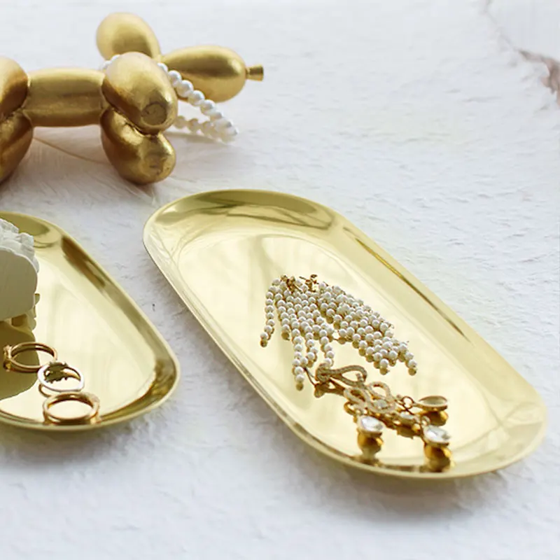 Delicate Modern Jewelry Organizer Oval Home Decor Storage Tray Gadget Stainless Steel Plate Gold Fruit Trays Dish Cosmetics