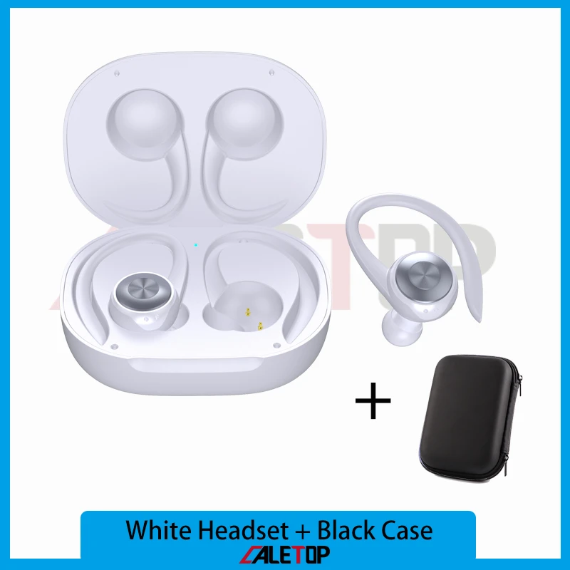 White and Black case Беспроводные спортивные наушники Caletop TWS для бега, ушные крючки, Bluetooth наушники с шумоподавлением IPX4, водонепроницаемая гарнитура с микрофоном - Цвет: White and Black case