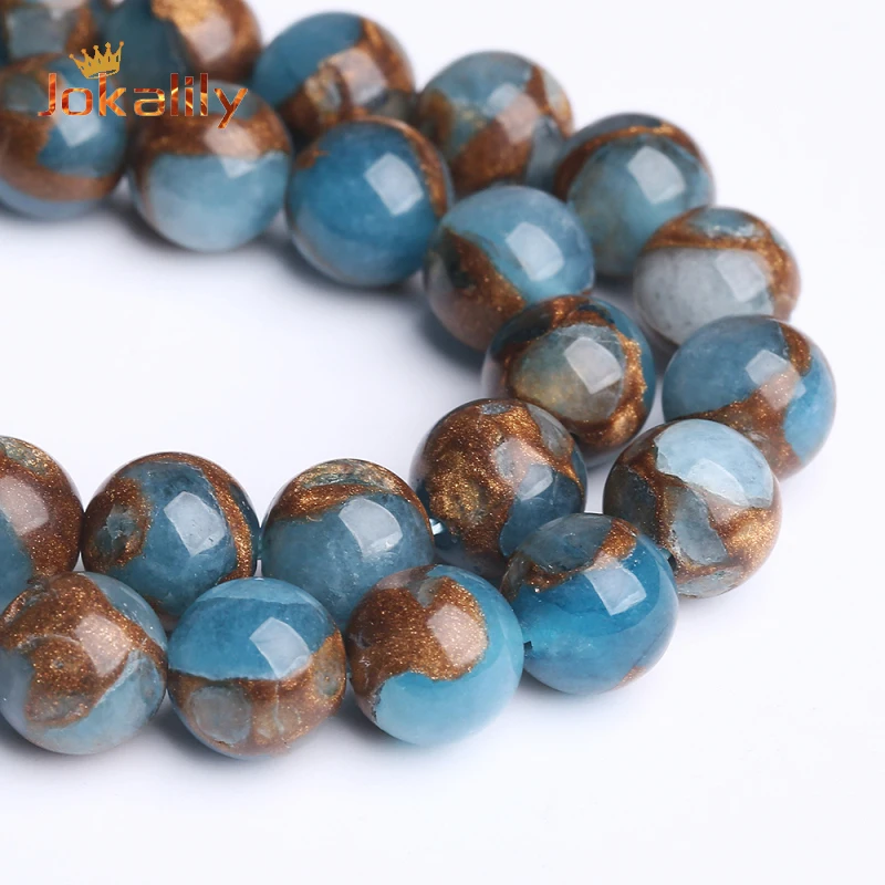 Light Blue Cloisonne Beads Stone Round Loose Beads For Jewelry Making Needlework DIY Bracelet Necklace Accessories 4 6 8 10 12mm