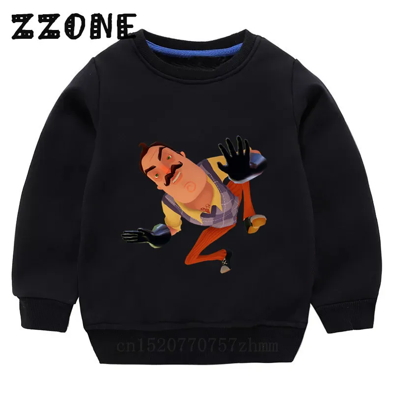 5225H-Black Детские толстовки детские забавные толстовки с героями мультфильмов «Hello neigher» хлопковый пуловер для малышей топы для девочек и мальчиков, осенняя одежда KYT5225 - Цвет: 5225H-Black