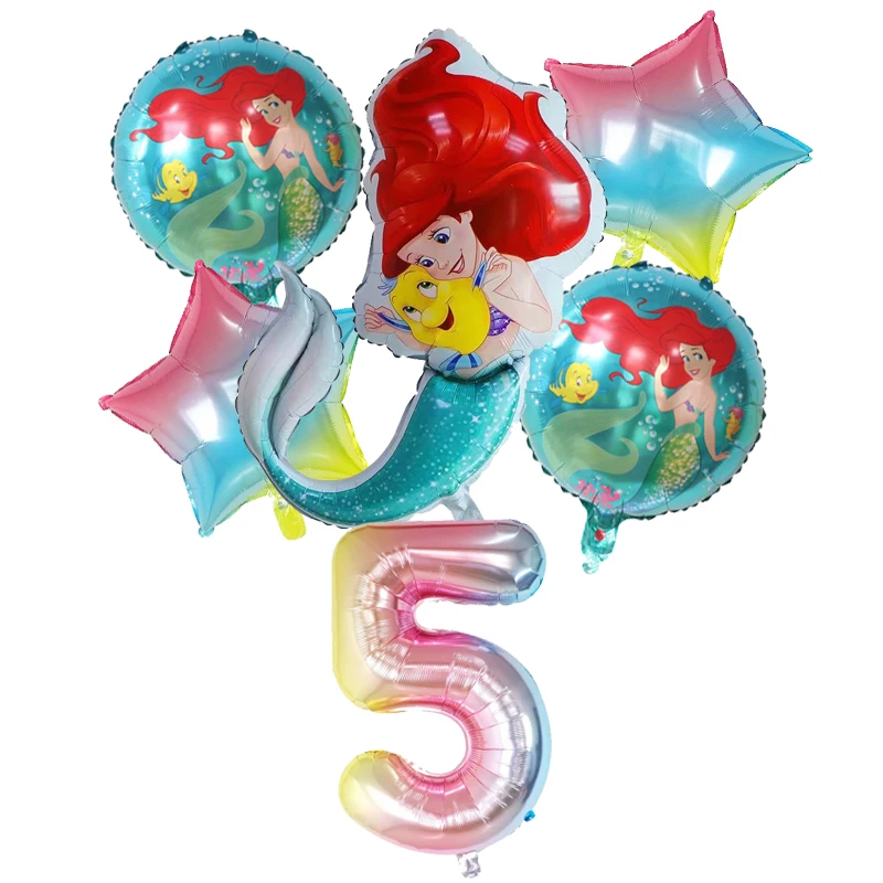 1set mermaid Ariel cartoon balloons princess Theme foil balloon Number baby Shower girl air baloes birthday party decor kids toy