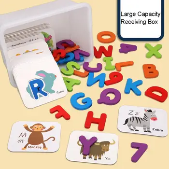

Wooden A-Z Alphabet Letters Animal Number Card Puzzle Recognition Education Toy