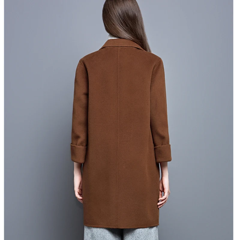 

New Winter Women Autumn Covered Button V-Neck Drop Shoulder Wool Coat Female Slim Comfortable Two Sided Tweed Coat ZX1126