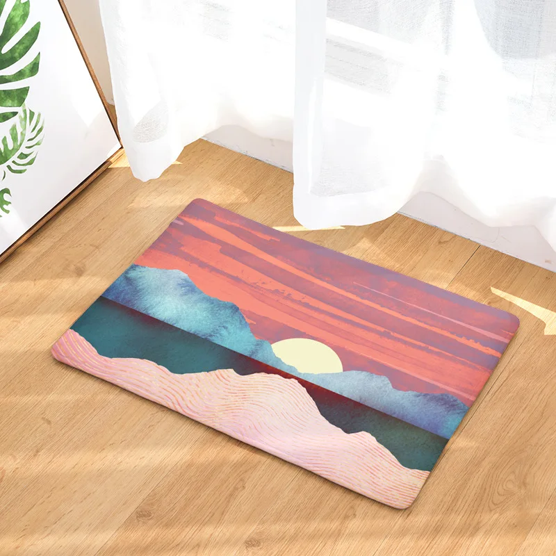 CAMMITEVER Sun River Pink Mountains Doormat Doormats Bedroom Tatami Waterproof Oil-proof Kitchen Rugs