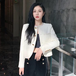2021 primavera outono feminino jaqueta branca designer em torno do pescoço único breasted curto irregular tweed jaqueta casaco streetwear jaquetas