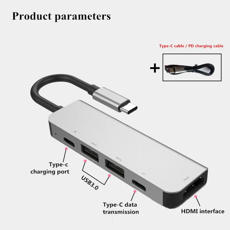 Type C USB 3,0 концентратор адаптер с Micro USB к компьютеру USB разветвитель PD Быстрая зарядка HDMI 4K HD разъем для Macbook Pro поверхности - Цвет: Silver grey PDB line