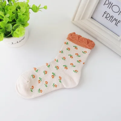 flower beige orange 1 пара, носки для девочек осеннее хлопковое кружево, цветок Танцевальная Стиль модные детские носки для девочек, для девочки 1-6 лет - Цвет: flower beige orange