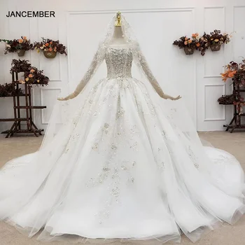 شراءHTL1552 Mariage فستاين سهرة/فساتين الحفلات المحجبات فستان زفاف فاخر 2020 حبة مطرزة كريستال مطوي قارب الرقبة الدانتيل حتى الظهر